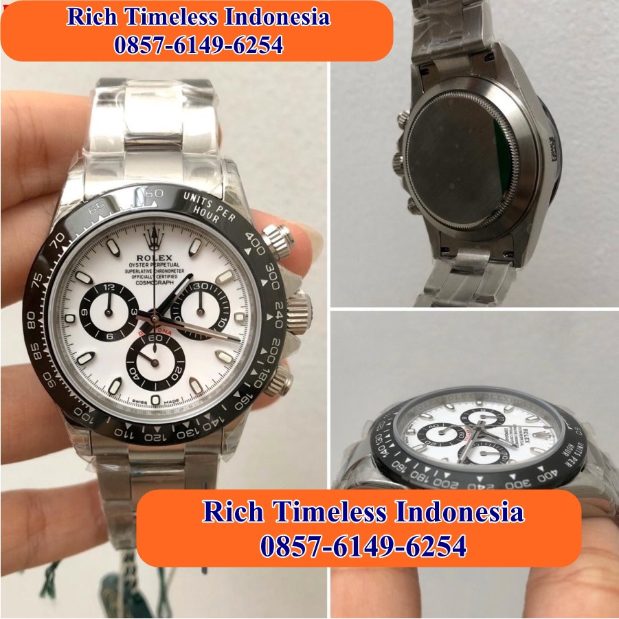 Mega Sale  Jam Tangan Pria Terbaru Merk Rolex Daytona 116506 Silver Ice Blue JH Swiss Stainless Jam 