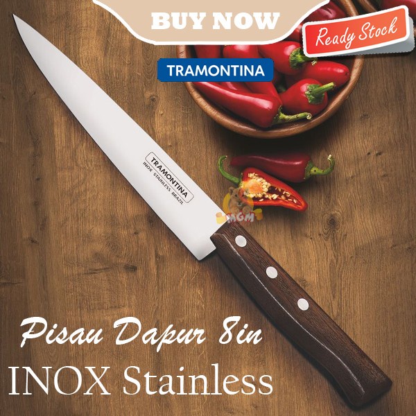 Made in Brazil INOX SS Tramontina TAJAM Pisau Dapur 7in Gagang Kayu