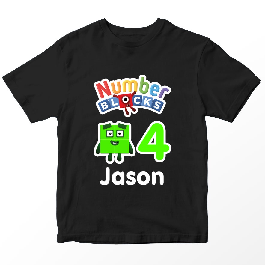 Kaos NumberBlocks Birthday Umur 4 Tahun Custom Nama Anak