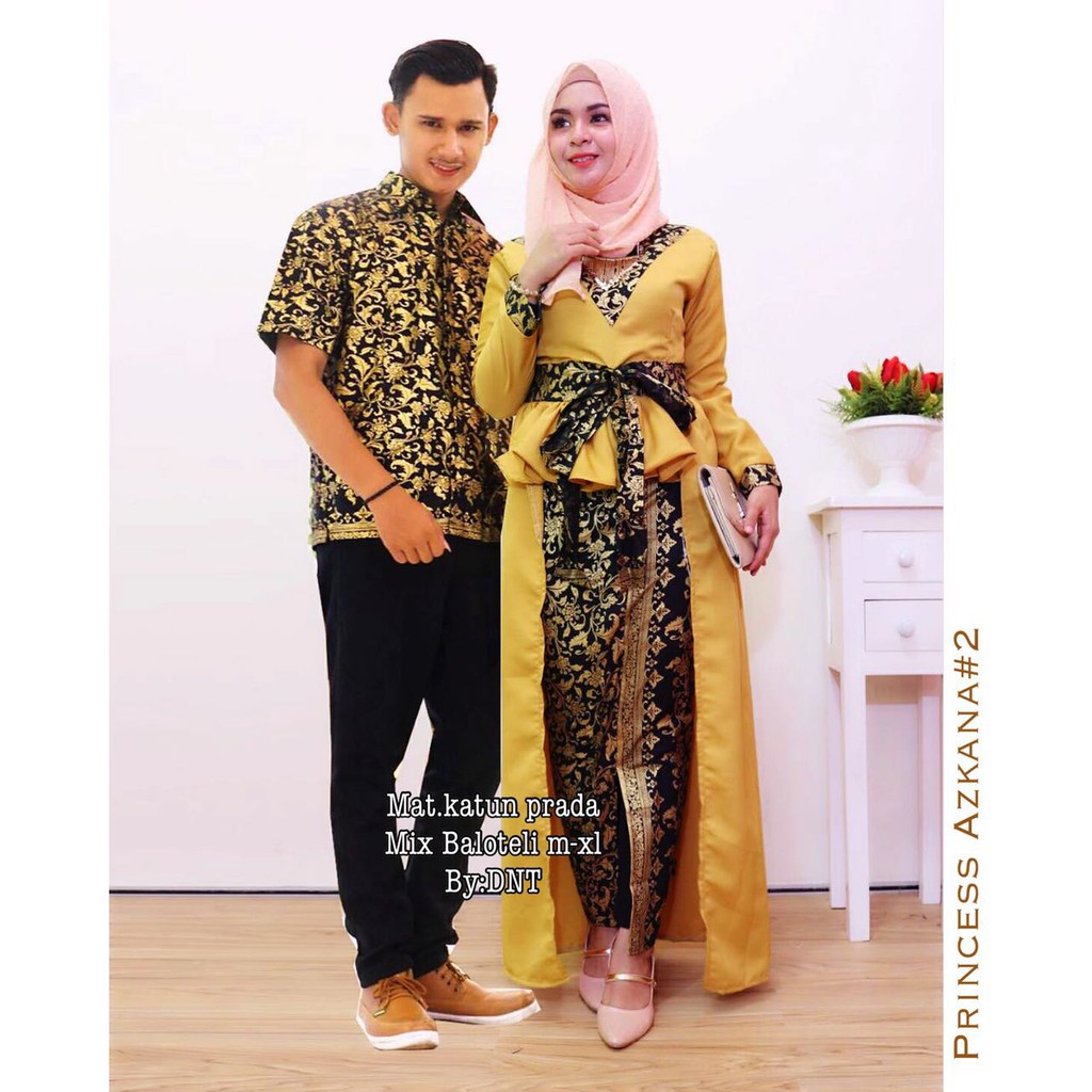 Sarimbit Batik Elegant Couple Princes Askana - Warna Merah, Tosca, Late, Hitam, Kuning - M L XL