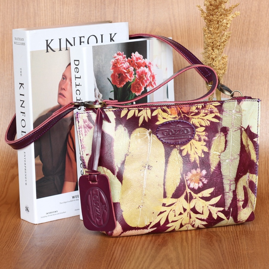 NEW !! CASTELLE TAS BAHU WANITA DAN CLUTCH BAHAN KULIT SAPI ASLI MOTIF ECOPRINT