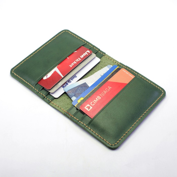 dompet kartu kulit asli model lipat 8 slot kartu - hijau - PHWL484