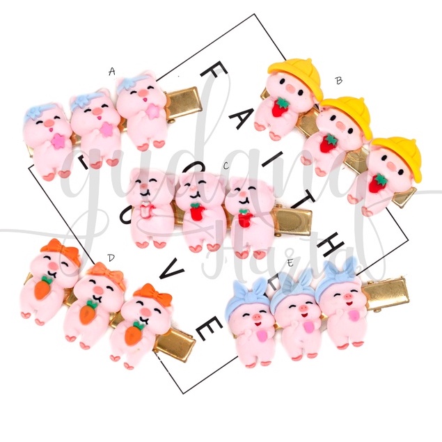 Jepit Rambut Tiga Babi Hairclip Motif Animal Pig Lucu GH 213071