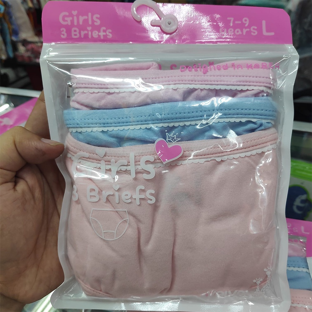 Velvet Junior Girl Underwear Brief Solid Color Pink 3pcs Celana Dalam Anak Perempuan