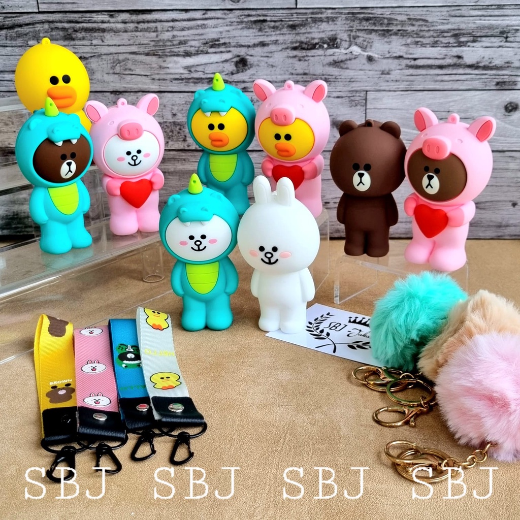 Gantungan kunci beruang bebek kelinci keychain dompet koin tali lanyard pom pom bear bunny duck