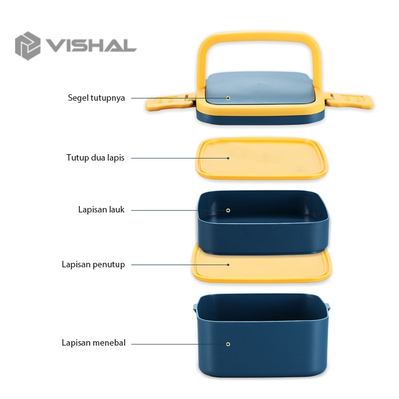 VISHAL 2 Layer Tempat Makan Lunch Box Polos Lucu Elegan Tempat Bekel Makanan BPA FREE VS-65