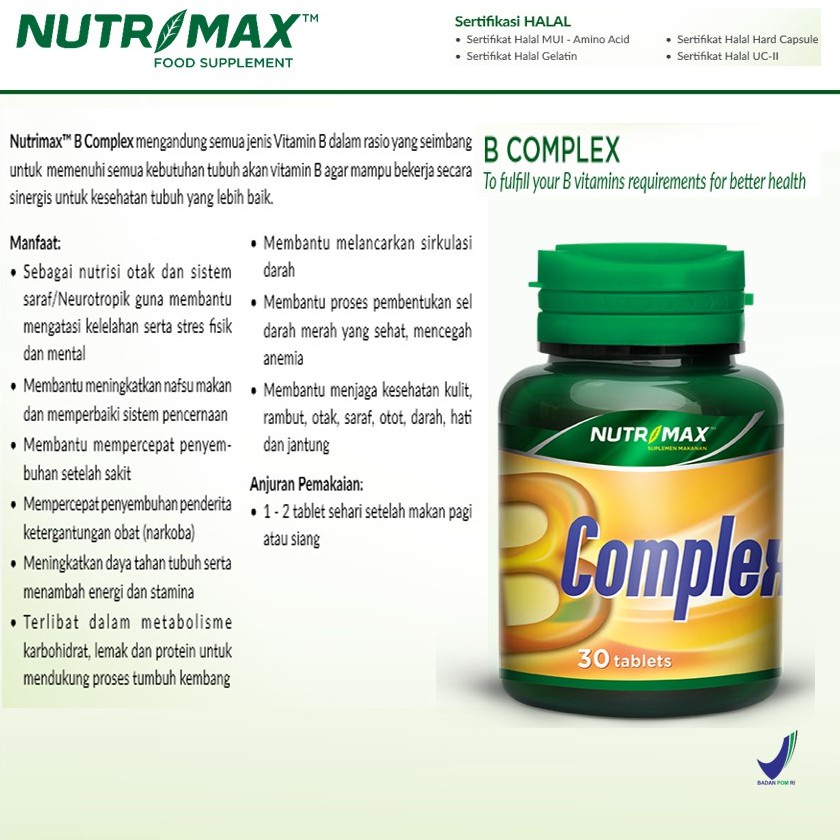 Nutrimax Vitamin B Complex 30s / Nutrisi Otak Saraf Nafsu Makan Kelelahan Pencernaan