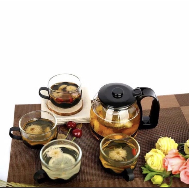 Tea Pot Set 5in1 Bahan kaca - teko tea 5in1