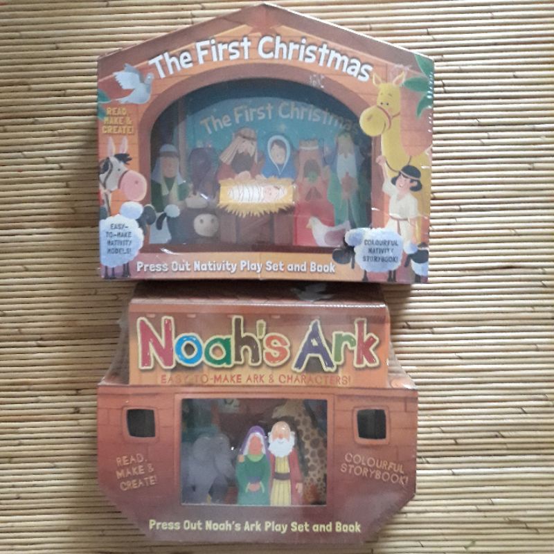 Press Out The First Christmas Play Set Boxset Noah's Ark Nativity Model Activity Natal Noah Animals 