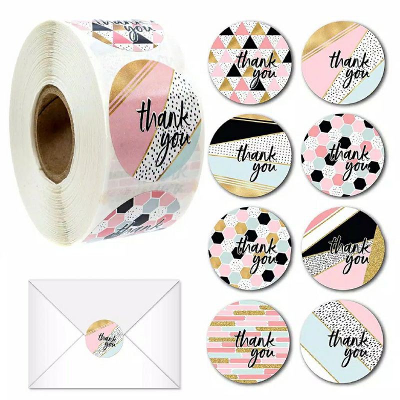 500 pcs 1 Roll Stiker  Label segel tulisan  Thank you 2 