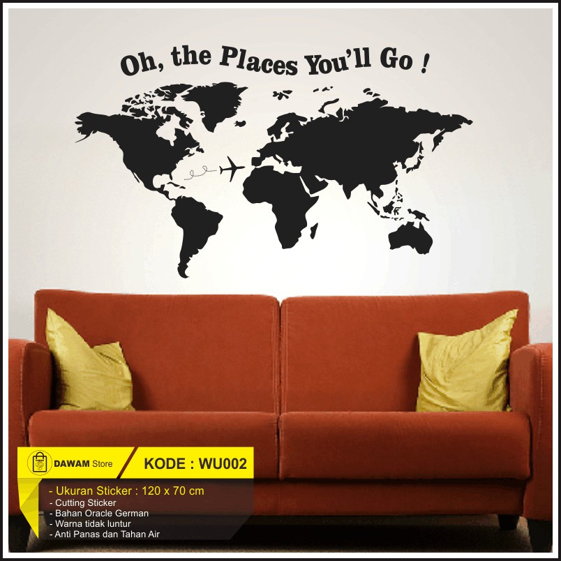 Cutting Sticker Dinding Wall Sticker Dekorasi rumah Map Peta Dunia