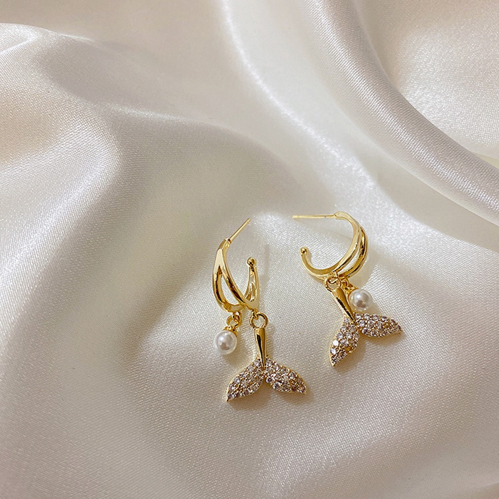 Hu Hu Hu Hu Hu Alat Bantu Pasang Kacamata♡ 1 Pasang Anting Juntai Bentuk Ekor Ikan Aksen Mutiara Tiruan Bahan Alloy Gaya Vintage Untuk Pesta