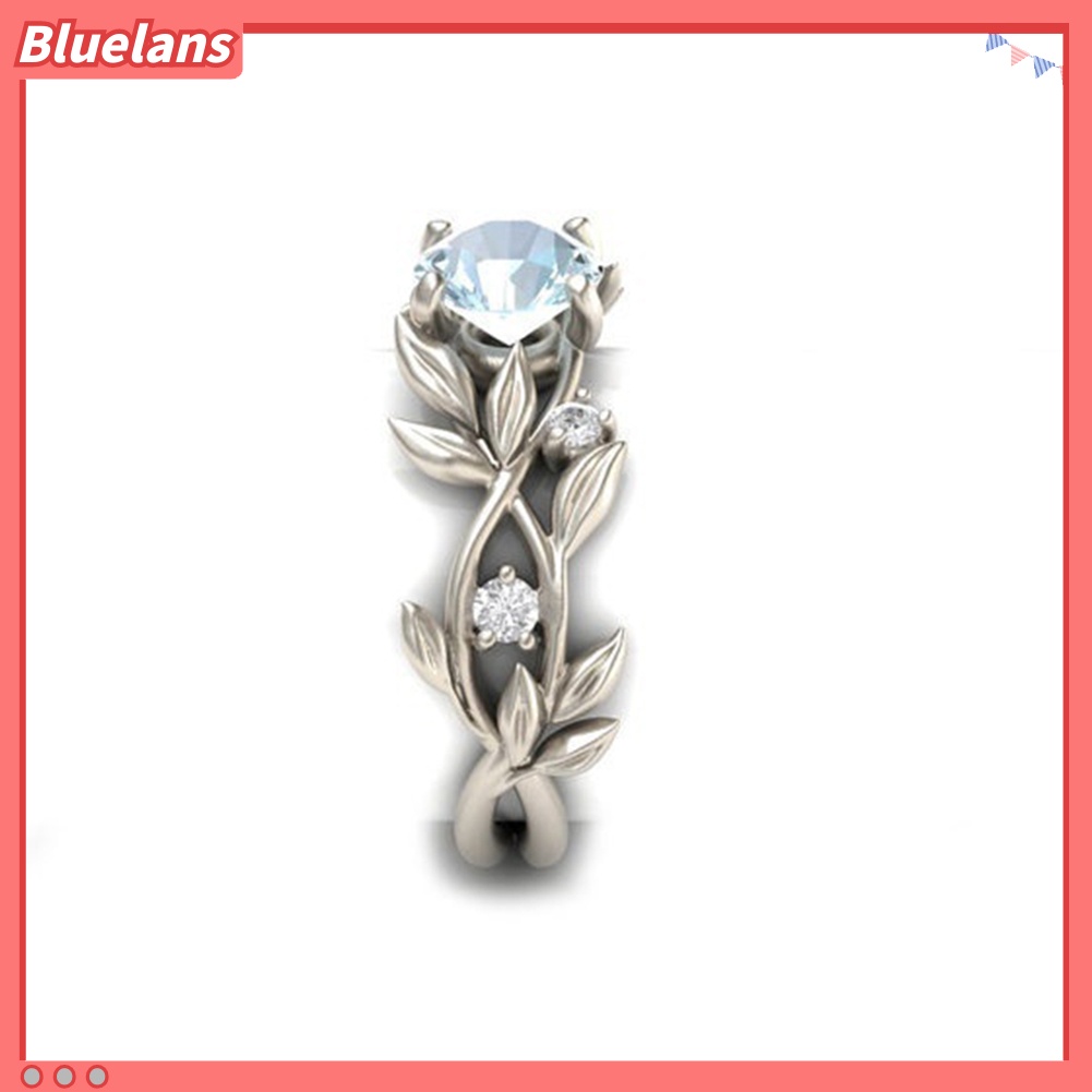 Bluelans Cincin Desain Daun Rambat Hollow Aksen Berlian Imitasi Untuk Wanita