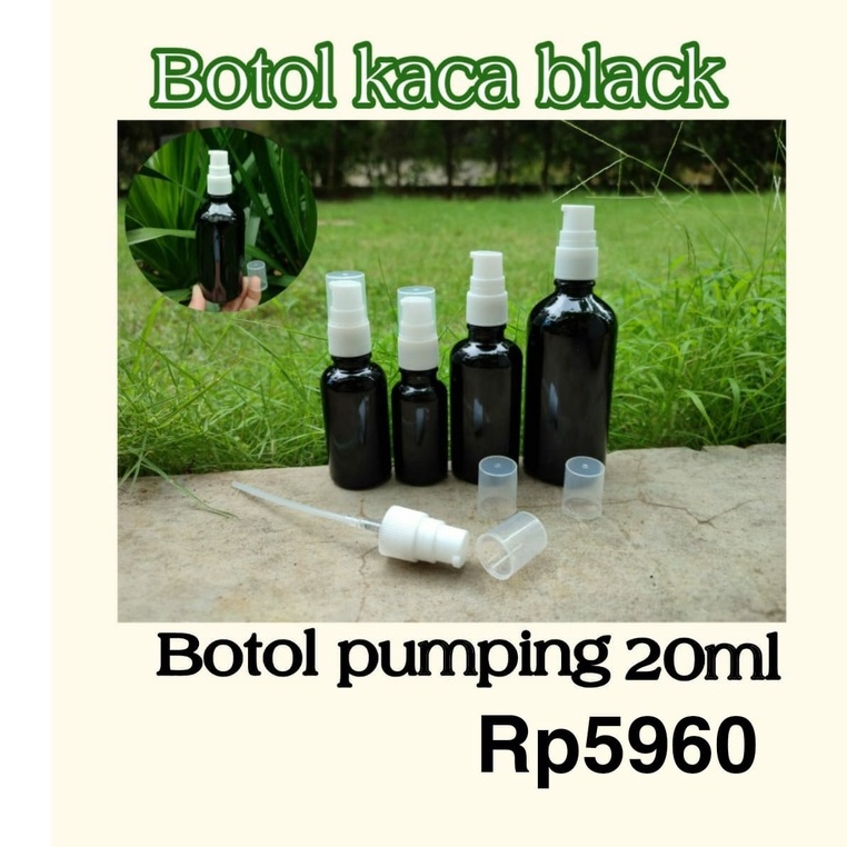 Botol Kaca Hitam Pump Treatment Botol 20ml 20gr Pump Lotion Skincare Botol Serum Pump Botol Kaca Ser