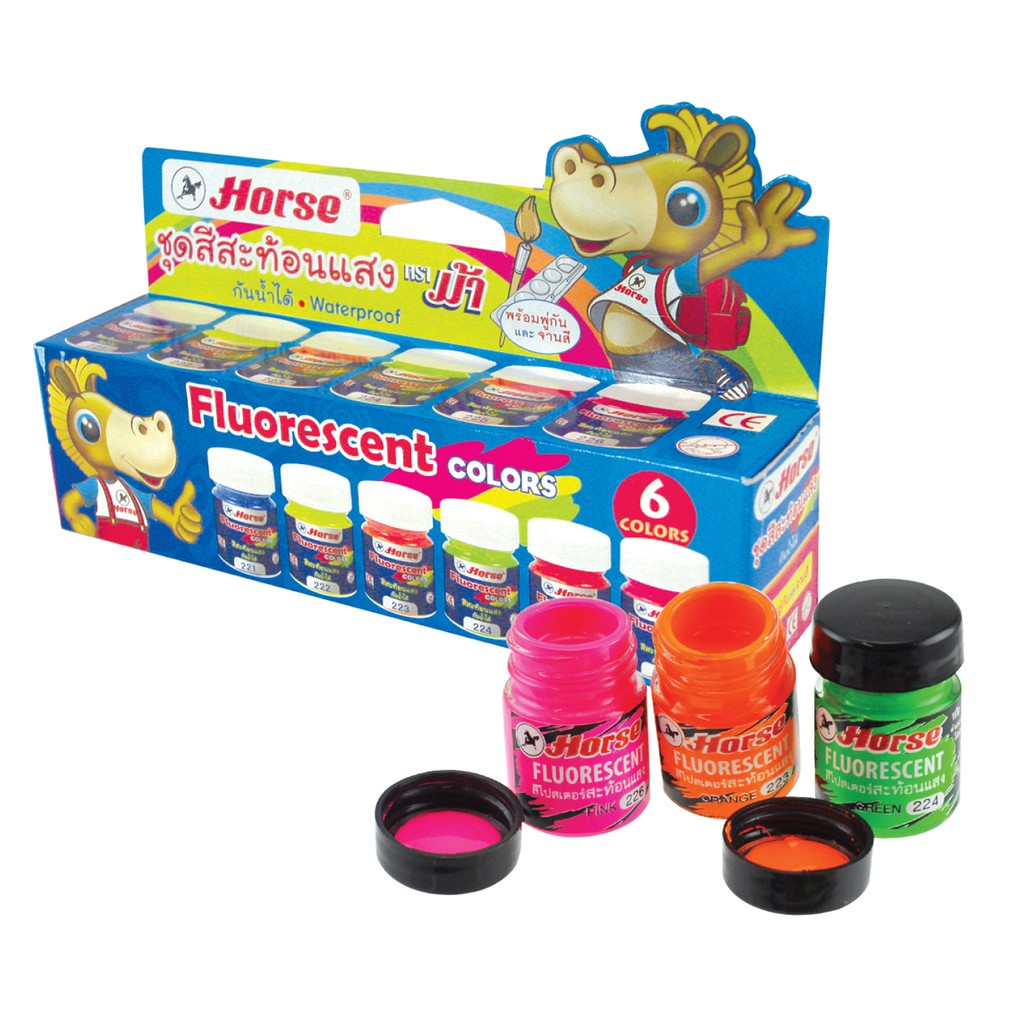 

6 Colors Fluorescent Poster Color With Mixing Try And Brush In Paper Box (Glass Botle)