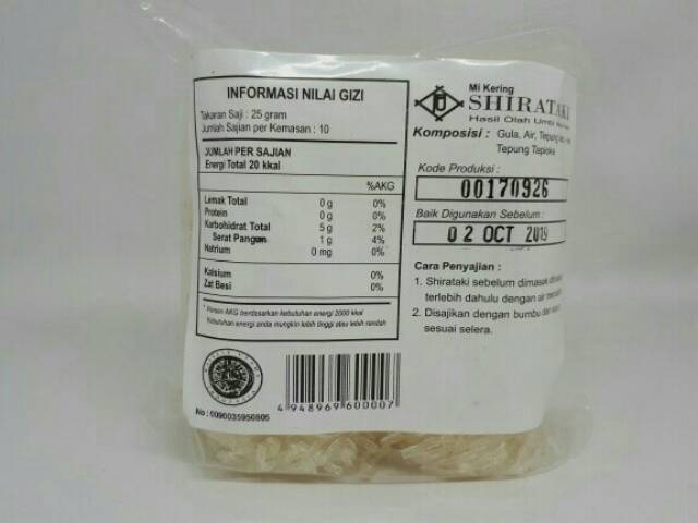 Dry Shirataki Mie Kering Diet Keto 250gr