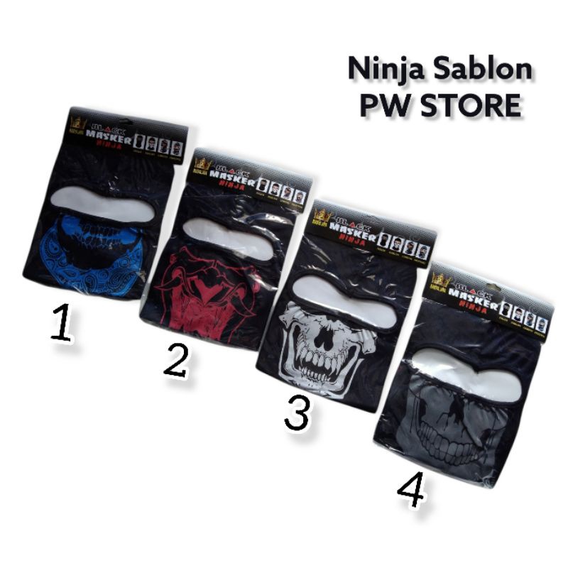 [HARGA GROSIR] Masker Ninja Hitam Motif Tengkorak Sablon Full Face [NINJA SABLON ECER]