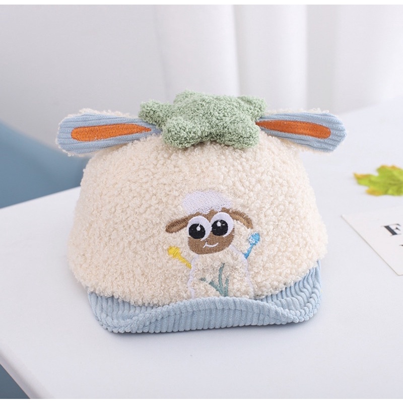 Topi Baseball Anak Bayi Balita Model Bulu Domba Sheep Import Anak Laki Laki Anak Perempuan-BS biru