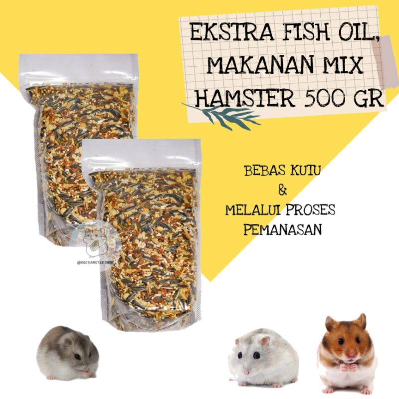 Makanan Hamster Mix 500gr, Ekstra Fish Oil / BEBAS KUTU by HGS