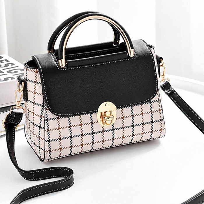 tas wanita satchel bags - pu leather -  kotak-kotak - sling bags -  tas satchel -  A68