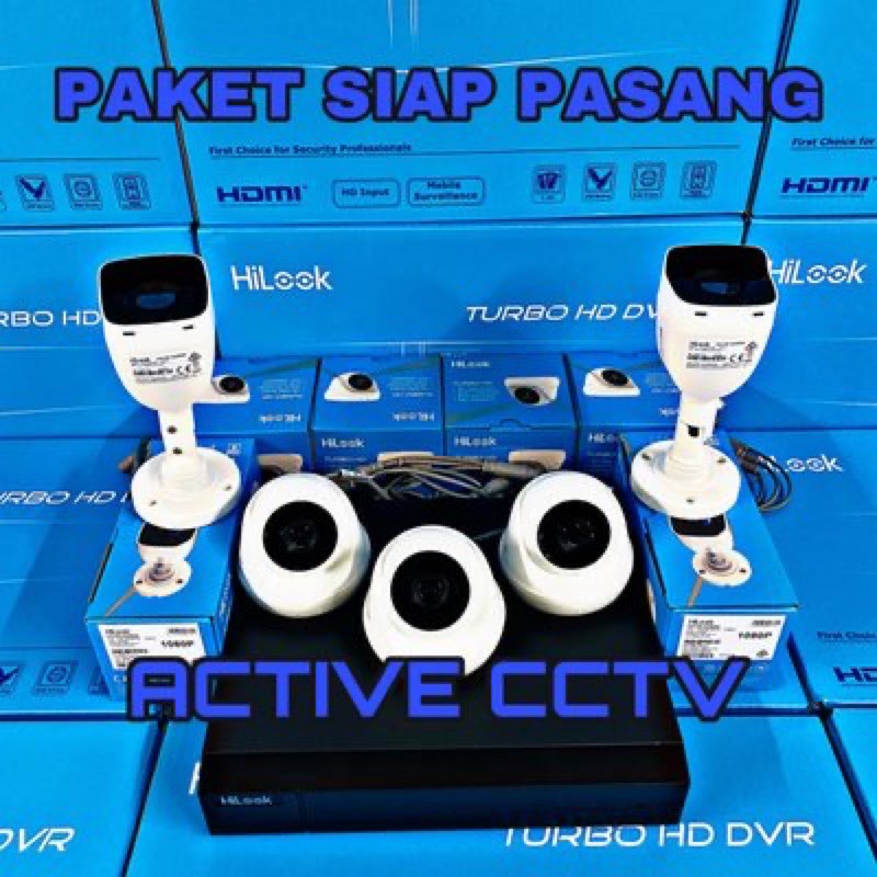 PAKET KAMERA CCTV HILOOK 2MP 5 CAMERA 8 CH CHANNEL 1080p FULL HD KOMPLIT SIAP PASANG 8ch 8channel