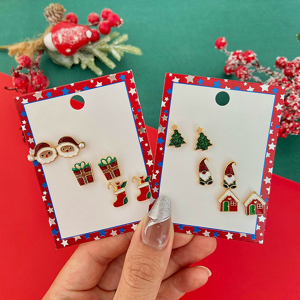 Mhang Set Anting Tusuk Mini Desain Pohon Natal / Santa Claus Untuk Wanita