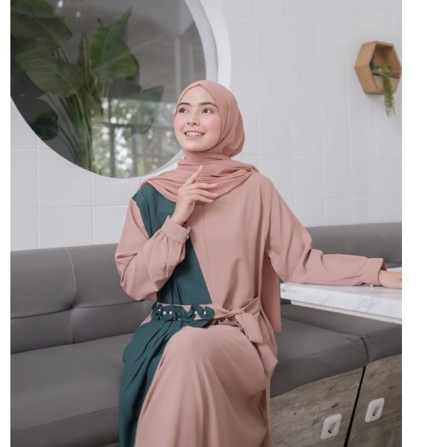 Gamis Havana dress itycrepe mix warna polos rempel aksen mutiara mewah terbaru remaja wanita muslim muslimah maxi dress wanita cocok utnuk kerja