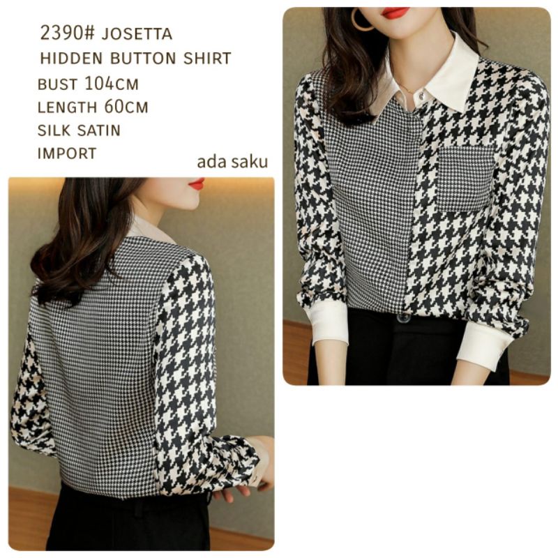 MDLV ~ 2390# Josetta Hidden Button Shirt Premium Import Kemeja Houndstooth Fashion Import