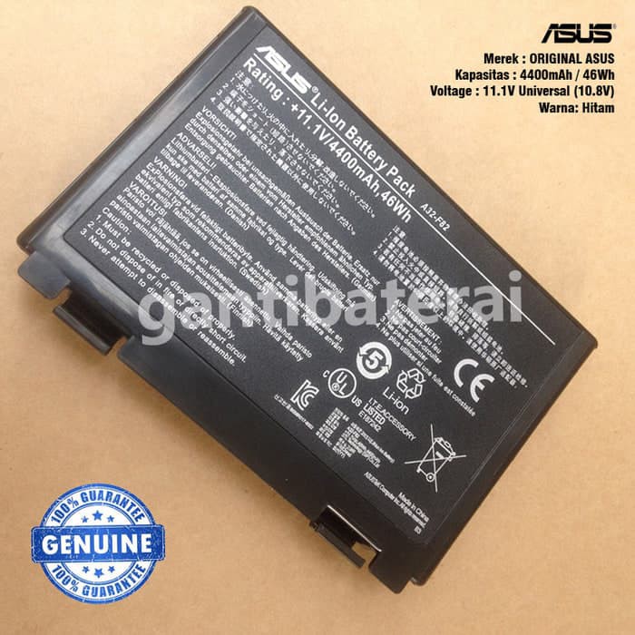 Original Baterai Asus F52 F82 F83S K40 K40E K40IJ A32-F52 A32-F82