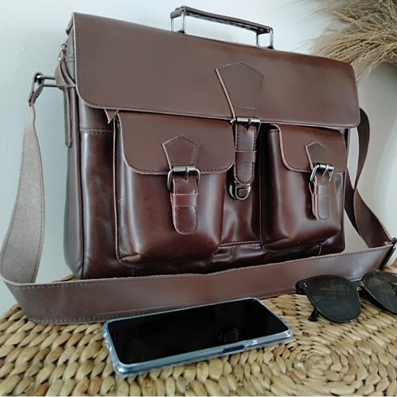 Tas laptop besar kulit sapi asli pull up premium garut