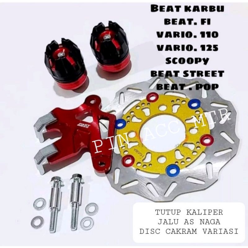 PAKET PIRINGAN CAKRAM BEAT VARIASI + COVER KALIPER + JALU AS RODA DEPAN HONDA BEAT SCOOPY VARIO/MIO MIO SOUL DILL