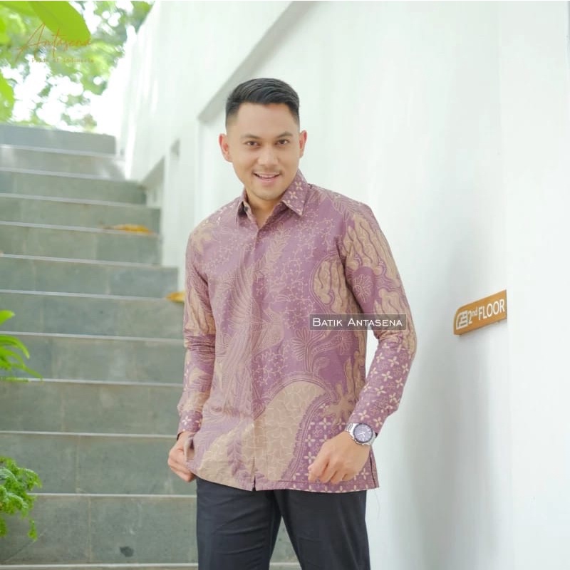 KENCANA UNGU LILAC BATIK PRIA LENGAN PANJANG KATUN HALUS SRAGENAN