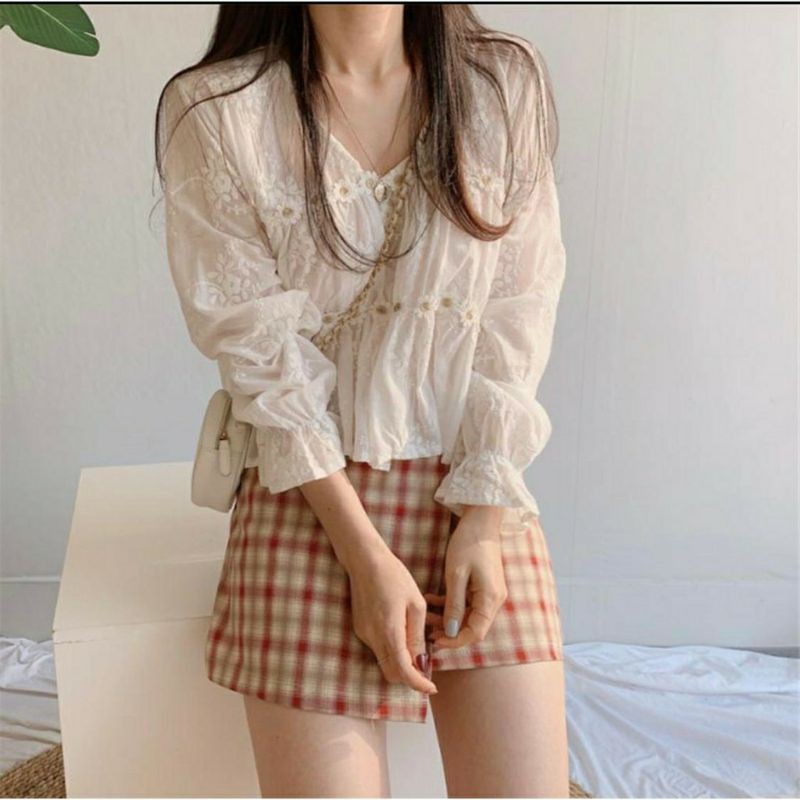 Blouse Wanita Lengan Panjang Barvian Blouse Import Atasan Katun Bordir