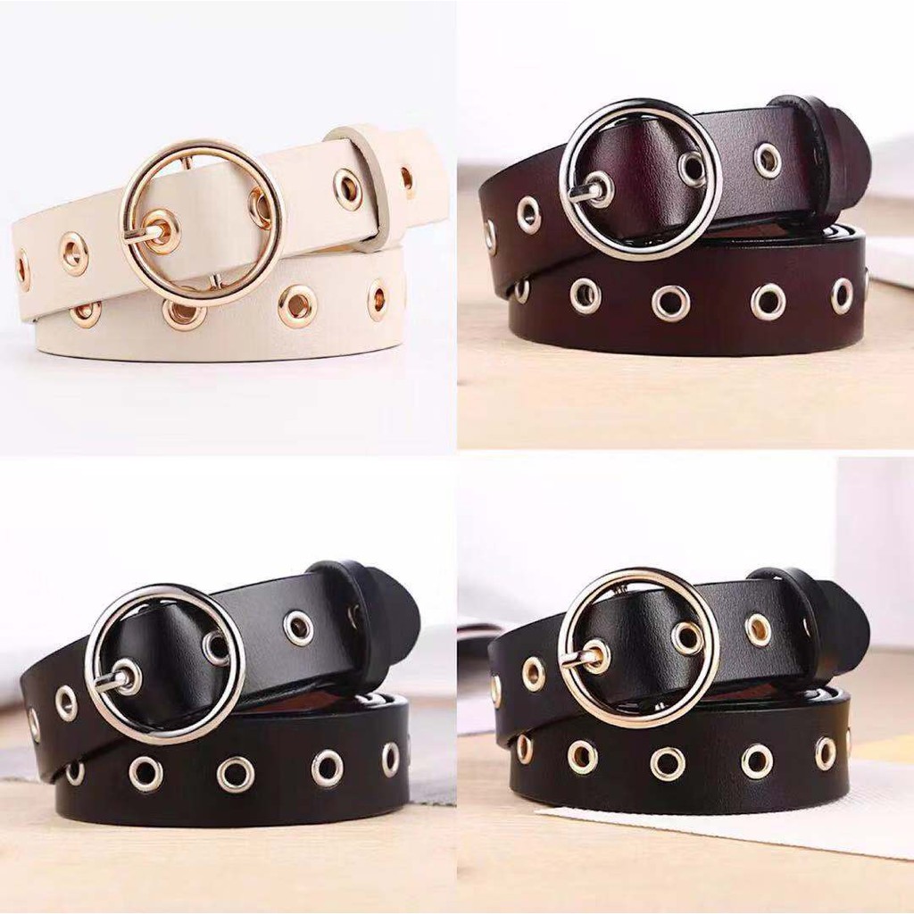 4 Warna Tali Pinggang Wanita Murah Korean Fashion kulit Round Buckle Men Women Belt / ikat /sabuk