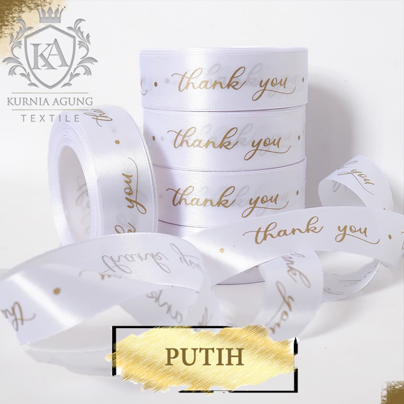 Pita kado THANK YOU (terimakasih) ukuran 1 inch dijual 1 roll dan 10 meter Tulisan Thank You pita kado souvenir