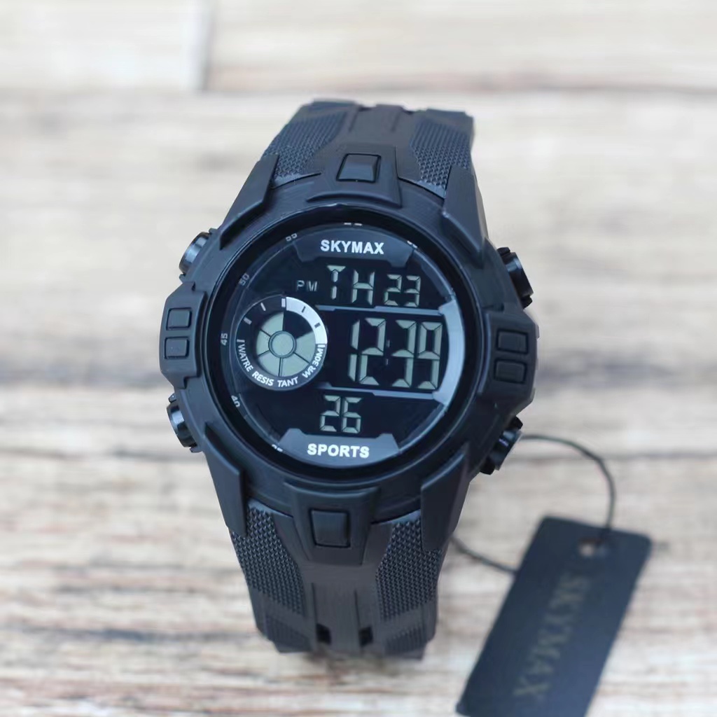 JAM Tangan pria ORIGINAL SKYMAX SPORT 2117 Tali Rubber Hitam DIGITAL Original BERGARANSI