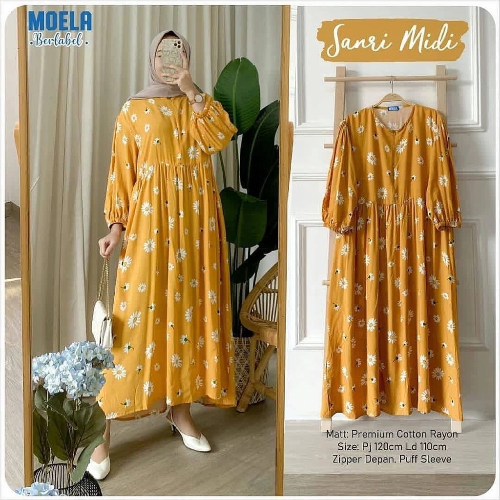 SANRI MIDI DAILY BUSUI DRESS WANITA RAYON PREMIUM KEKINIAN TERBARU