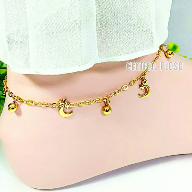 GELANG Kaki Titanium Bulan BB Anti Karat Gold Series 18k Anti Hitam