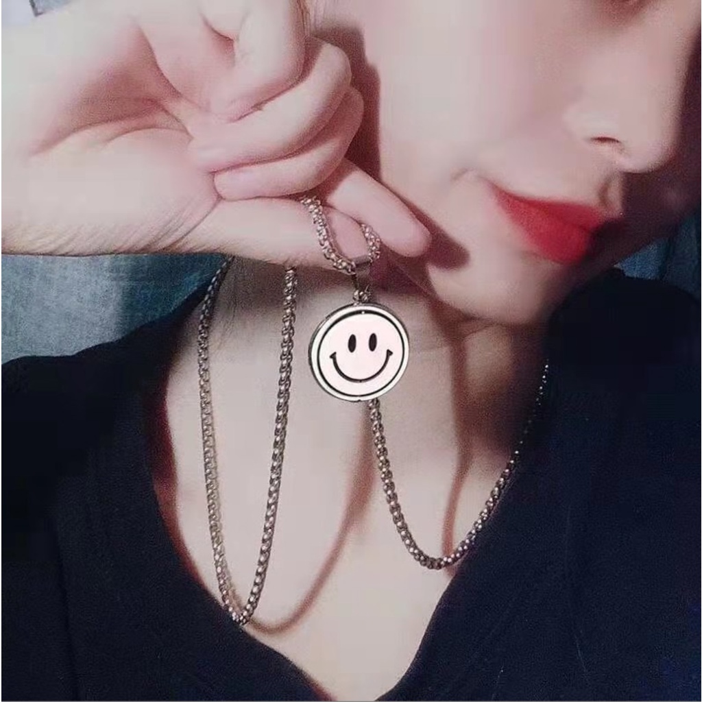 Kalung Couple SMILEY FACE Rantai Tania Smiling Necklace Hip Hop Liontin Dua Sisi Gaya Korea Untuk Pasangan