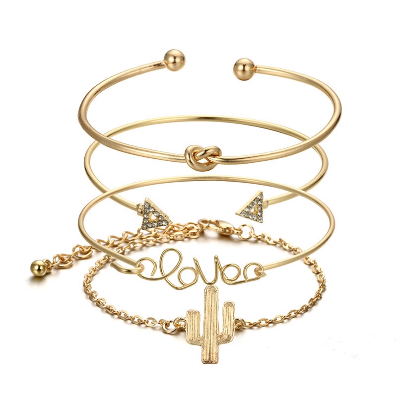 ➰CKK➰ 4 Pcs Set Gelang Wanita K12 Segitiga Simpul Cinta Surat Kaktus / 4Pcs Gelang Fashion Wanita