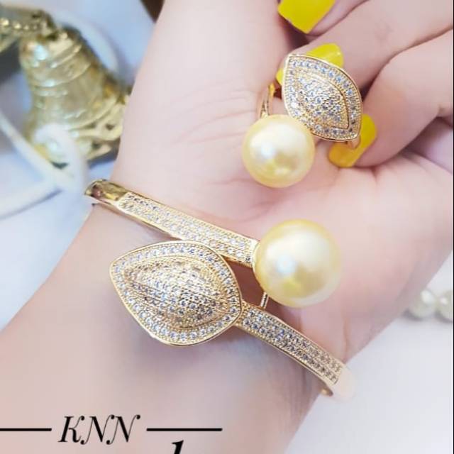 Gelang cincin air tawar lapis emas 24k 0203