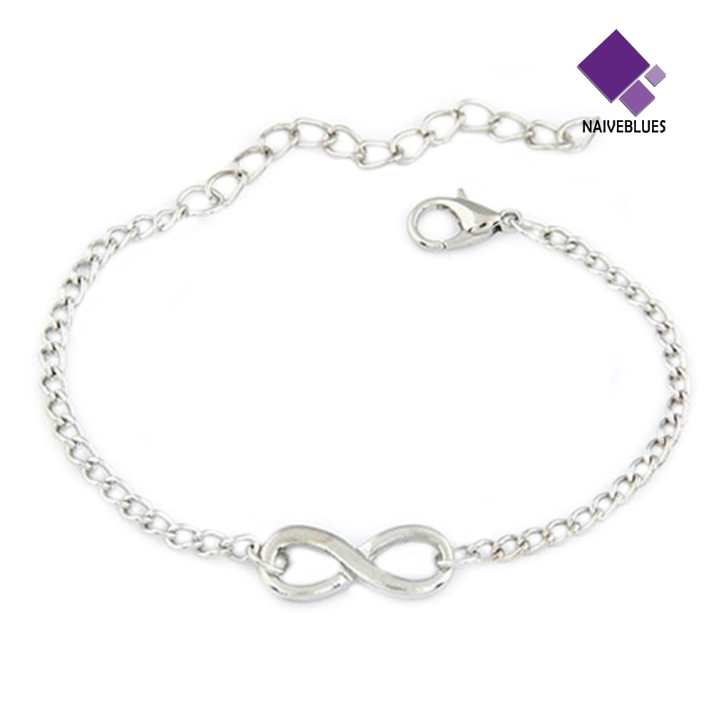 Naiveblue &gt; Gelang Tangan Rantai Adjustable Motif Infinity Bahan Metal Gaya Punk Untuk Wanita