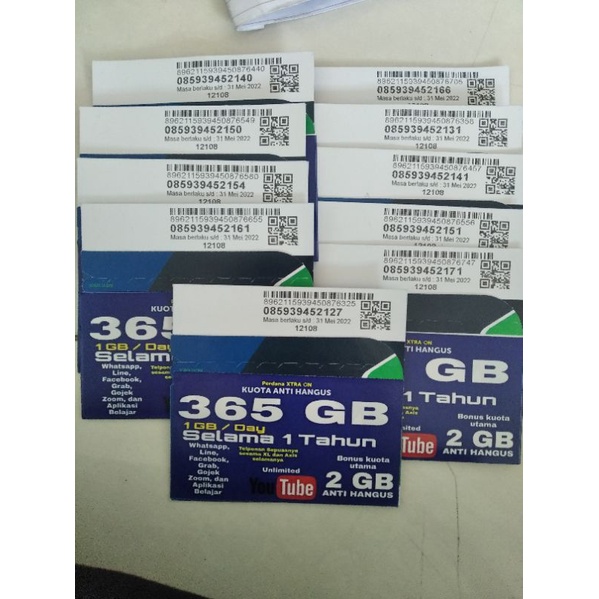 Kartu perdana XL KUOTA 365GB +2gb extraon +nmr cantik selama setahun unlimeted youtube