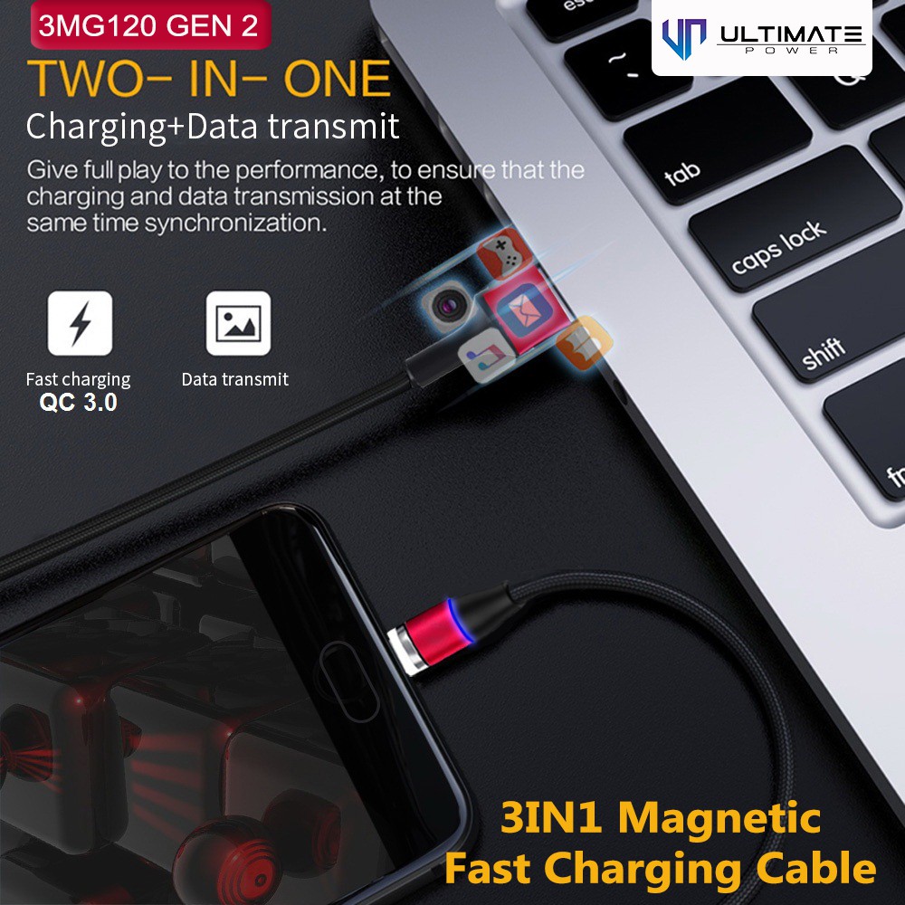 Data Cable 3in1 Ultimate Power 3in1 Magnetic USB Data Cable Fast Charging 3MG120 Gen 2