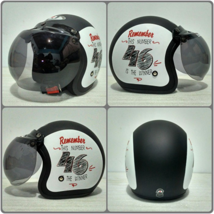 Helm BOGO JPN motif remember 46 hitam doff + kaca bogo original