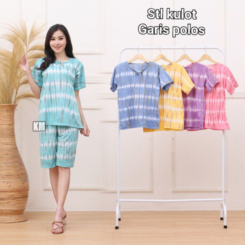 ONE SET KULOT TIE DYE KAOS COTTON ADEM SETELAN KAOS WANITA PENDEK TOP BALI KEKINIAN