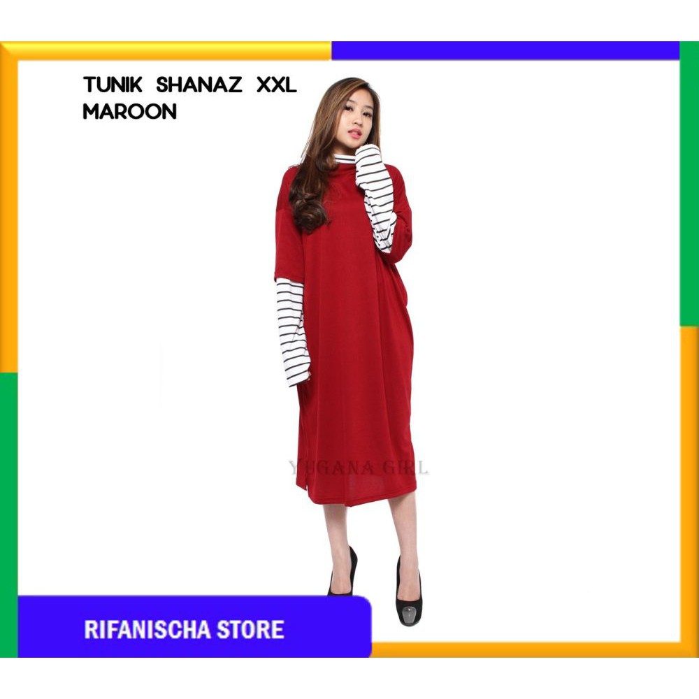 Rf SHANAZ Baju Mini Dress Kombinasi Jumbo Lengan Panjang Murah Wanita Kekinian