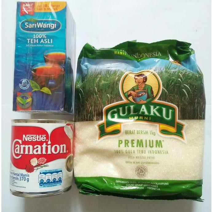 

Teh-Bubuk- PAKET 1 ( Sariwangi 1 box 30pcs ,Gulaku Premium 1 (1kg) ,Carnation 1 ) -Dijamin-Halal.