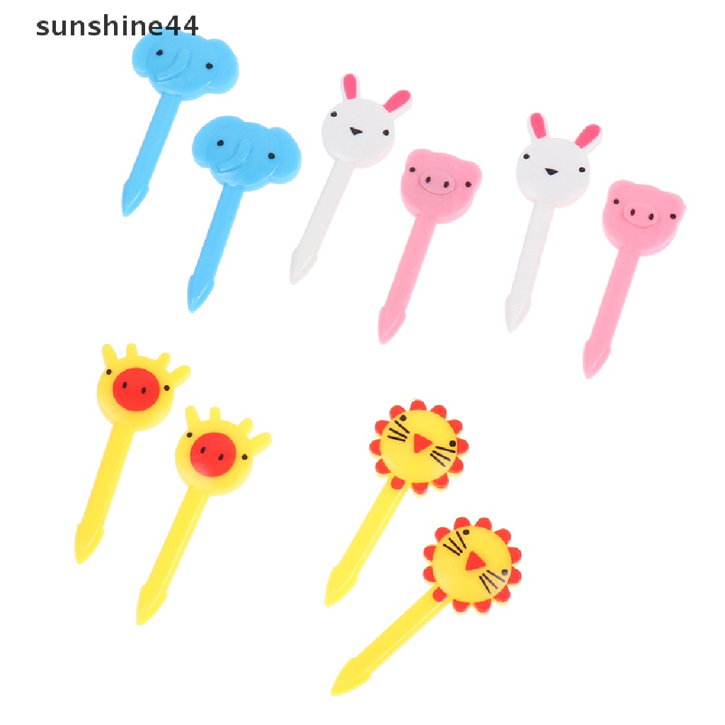 Sunshine 10Pcs Garpu Buah / Kue / Snack / Dessert Mini Desain Kartun Hewan Peternakan Untuk Anak