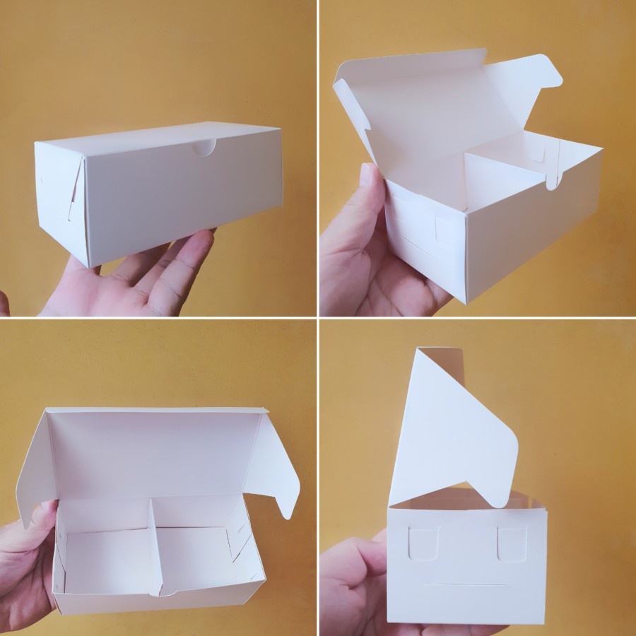 

(12 pcs) box kue eggtart kotak packaging snack donat mini cake box dus putih sekat 2 uk.15x7.5x5.5cm